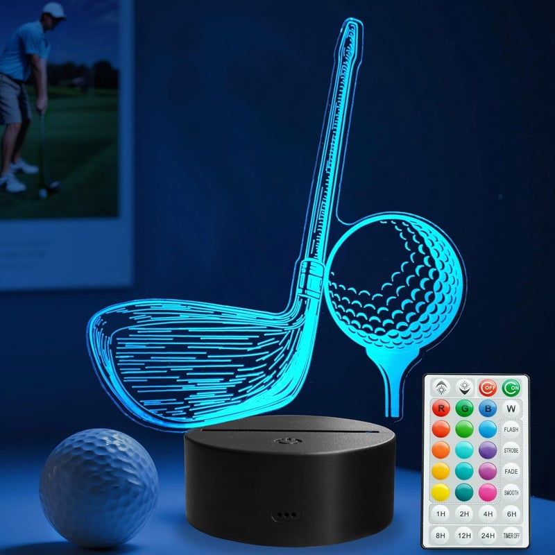 Posshe Golf Night Light, Golf Club Gifts, 3D Illusion Lamp with 16 Colors Changing, Timer, 4 Flash Modes and Dimmable, Men Boys Girls Room Decoration, Holiday Xmas Gifts - Image 1